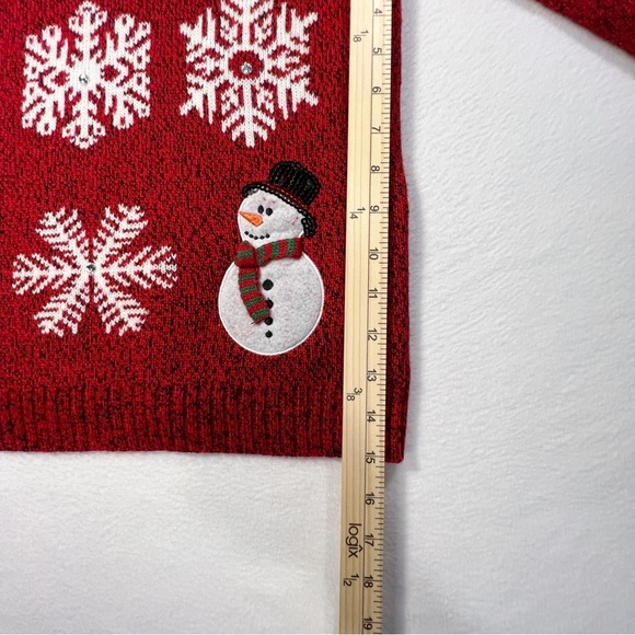 Karen Scott Christmas Snowman Snowflakes Red Sequins Sweater Long Sleeve PM - Picture 9 of 12